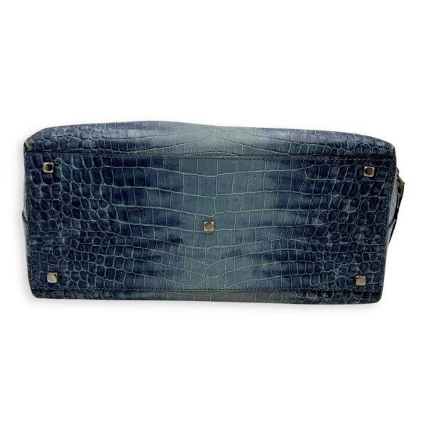 Gancini Top Handle Bag Blue in Python Embossed Calfskin, Silver hardware - Image 5