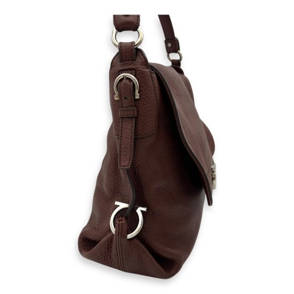 Gancini Shoulder Bag Brown in Calfskin, Silver hardware - Image 5