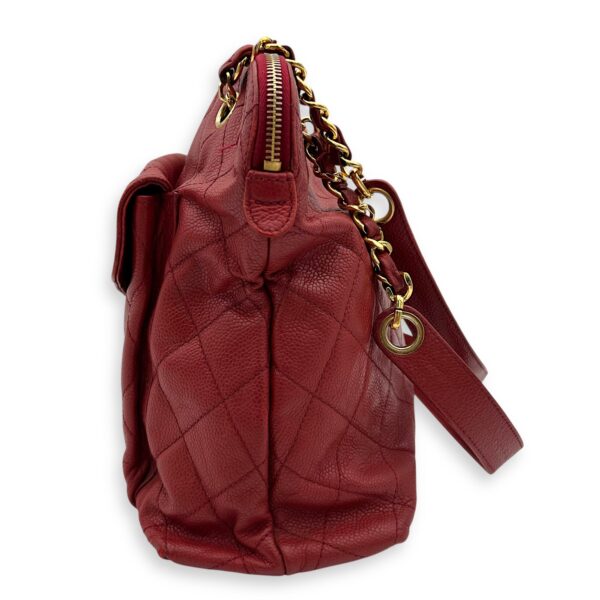 CC Turnlock Shoulder Bag Red in Caviar Leather, Gold hardware - Image 4