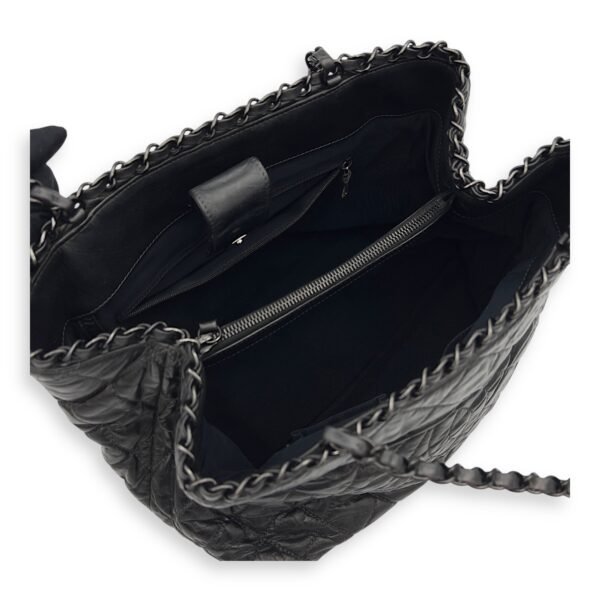 Chain Quilt Black Tote Bag in Calfskin, so black hardware - Image 4