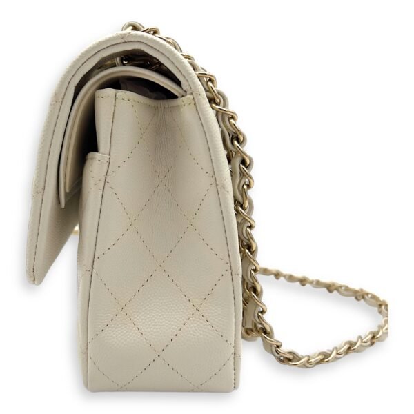 Classic Shoulder Bag White in Caviar Leather, Light Gold hardware - Image 7