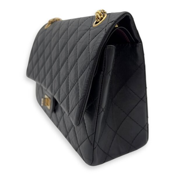 2.55 Medium Black Shoulder Bag in Calfskin, Gold hardware - Image 3