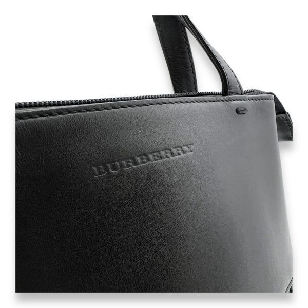 Logo Black Top Handle Bag in Calfskin and Suede, Silver hardware - Image 6