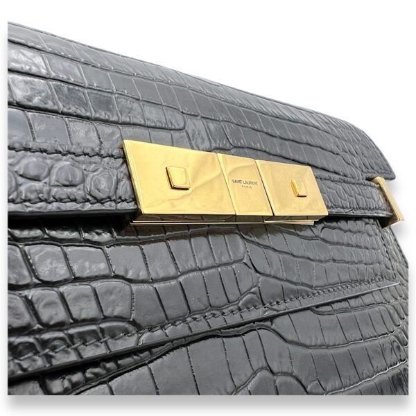 Manhattan Shoulder Bag Black in Crocodile Embossed Calfskin, Gold hardware - Image 6