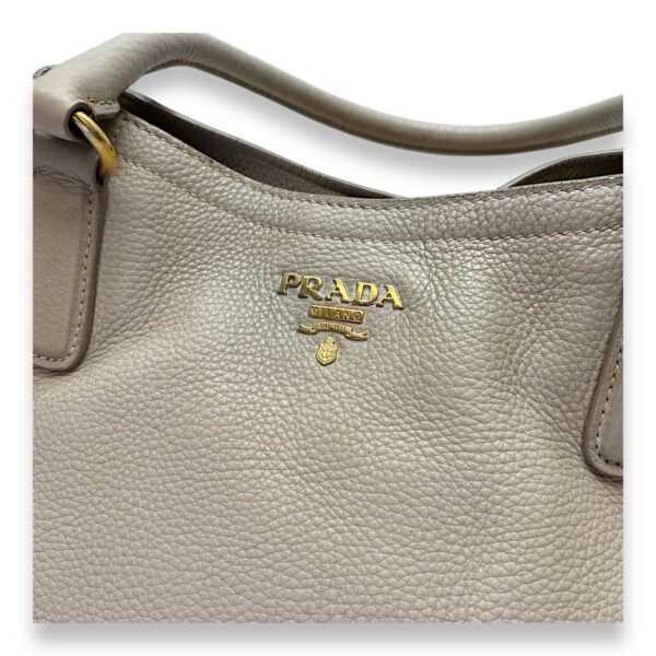 Logo Beige Top Handle Bag in Calfskin, Gold hardware - Image 6