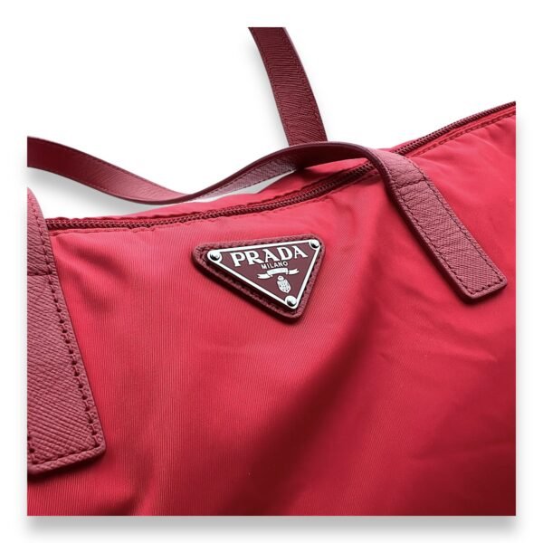 Logo Tote Bag Red in Nylon, Silver hardware - Image 6
