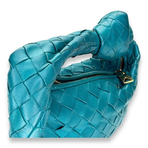 Jodie Mini Blue Shoulder Bag in Intrecciato Leather, Gold hardware - Image 6