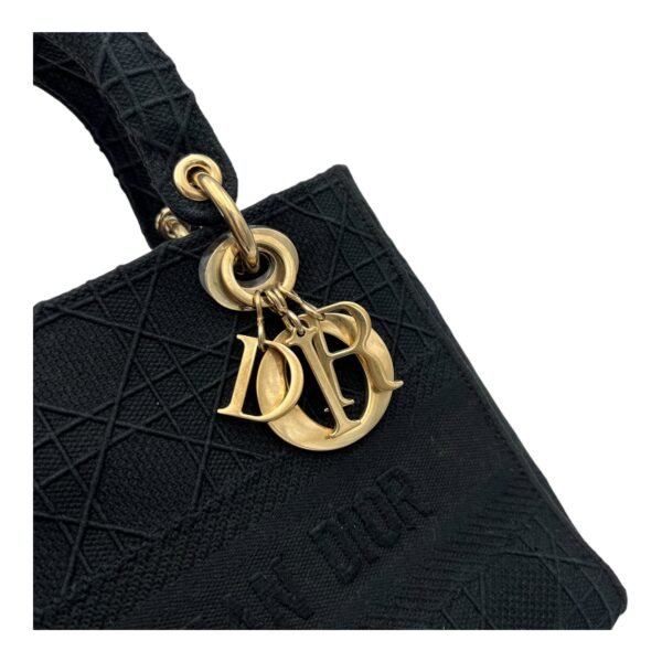 Lady D-Lite Medium Black Top Handle Bag in Canvas, Gold hardware - Image 6