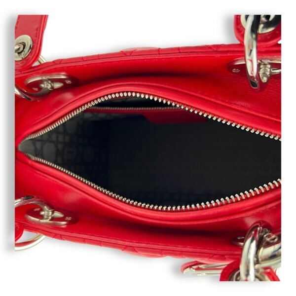 Lady Dior Medium Red Top Handle Bag in Lambskin, Silver hardware - Image 6