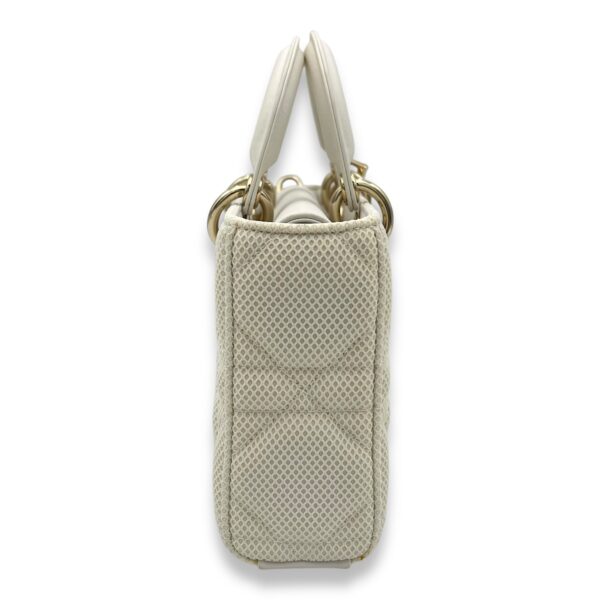 Lady D-Joy Maxi White Top Handle Bag in Mesh, Light Gold hardware - Image 3