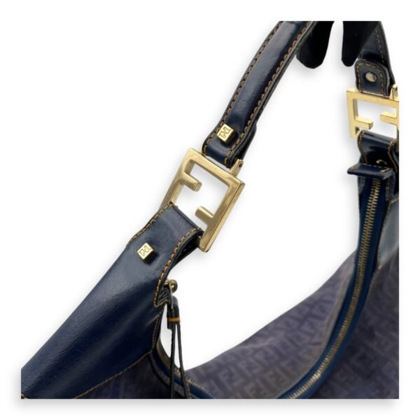 FF Zucca Shoulder Bag Blue in Jacquard, Gold hardware - Image 6