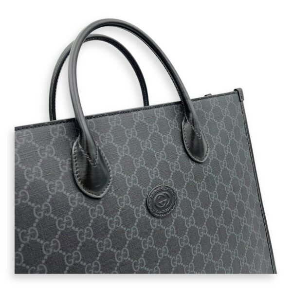 Interlocking G Black Tote Bag in Coated Canvas, Silver hardware - Image 6