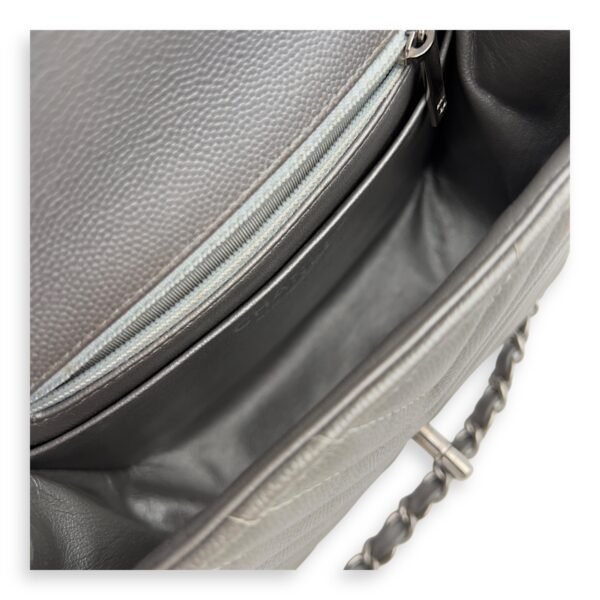 Chevron Square Mini Grey Crossbody Bag in Canvas, Silver hardware - Image 6