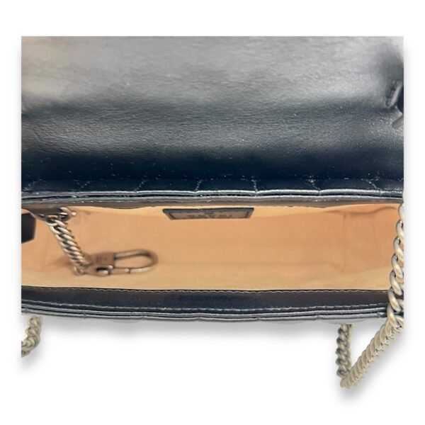 GG Marmont Super Mini Black Shoulder Bag in Calfskin, Silver hardware - Image 6