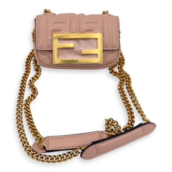 Baguette Nano Pink Wallet On Chain in Calfskin, Gold hardware - Image 6