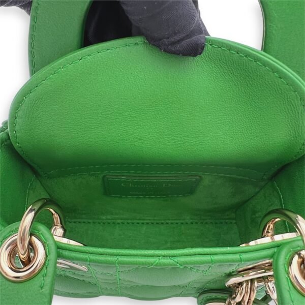 Lady Dior Top Handle Bag Micro Green in Lambskin, Gold hardware - Image 4