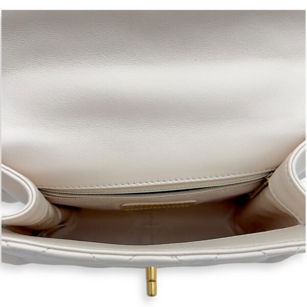Button On Top Crossbody Bag White in Lambskin, Gold hardware - Image 6
