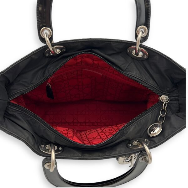 Lady Dior Black Top Handle Bag in Nylon, Silver hardware - Image 6