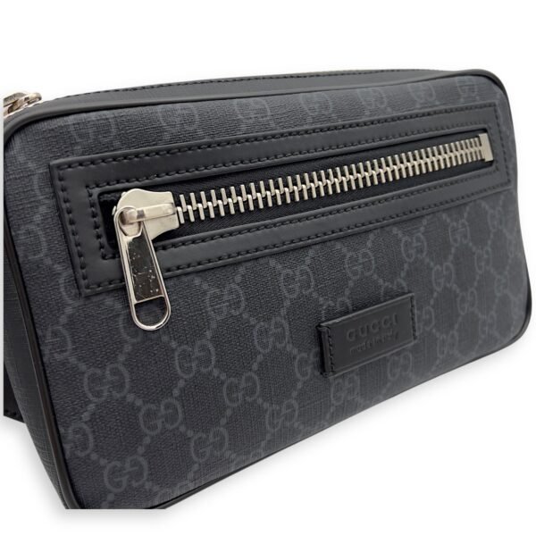 GG Supreme Black Belt Bag in Monogram Coated Canvas, Silver hardware - Image 6