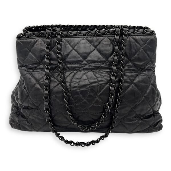 Chain Quilt Black Tote Bag in Calfskin, so black hardware - Image 7