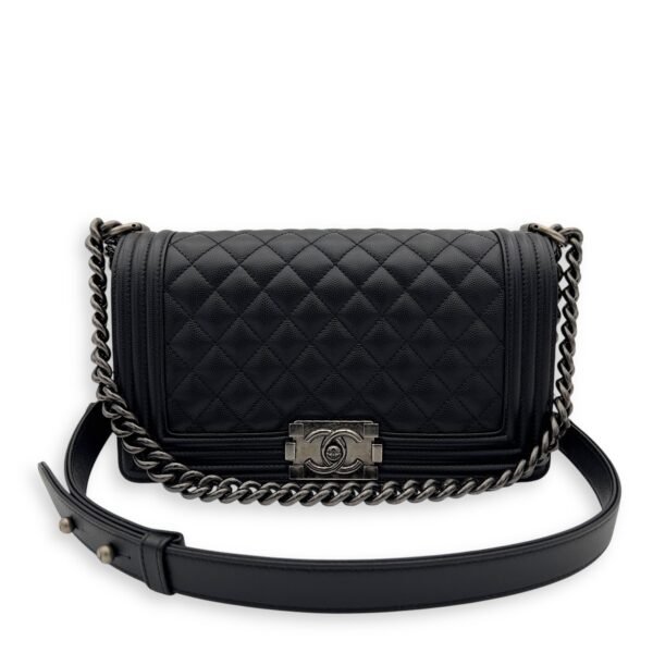 Boy Shoulder Bag Black in Caviar Leather, Ruthenium hardware - Image 9