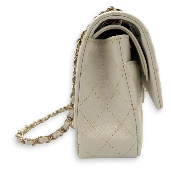 Classic Shoulder Bag White in Caviar Leather, Light Gold hardware - Image 6