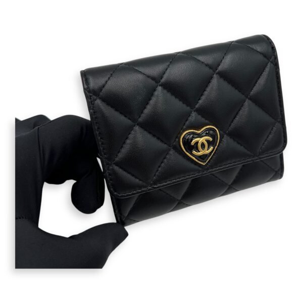 CC Heart Black Wallet in Lambskin, Gold hardware - Image 6