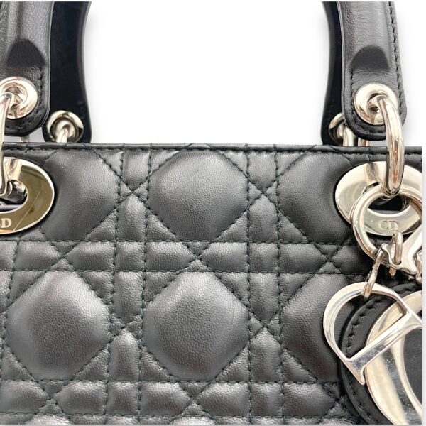 Lady Dior Top Handle Bag Medium Black in Lambskin, Silver hardware - Image 7