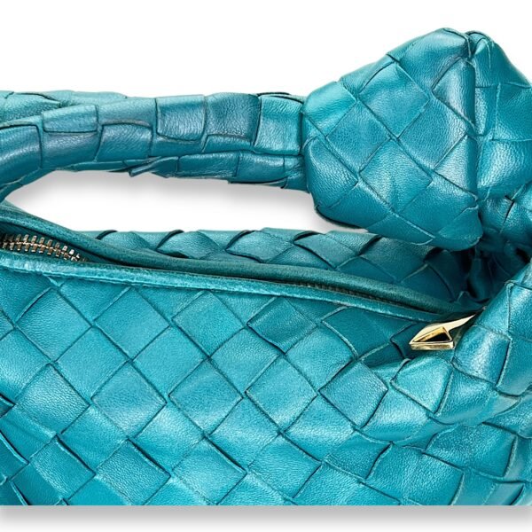 Jodie Mini Blue Shoulder Bag in Intrecciato Leather, Gold hardware - Image 7