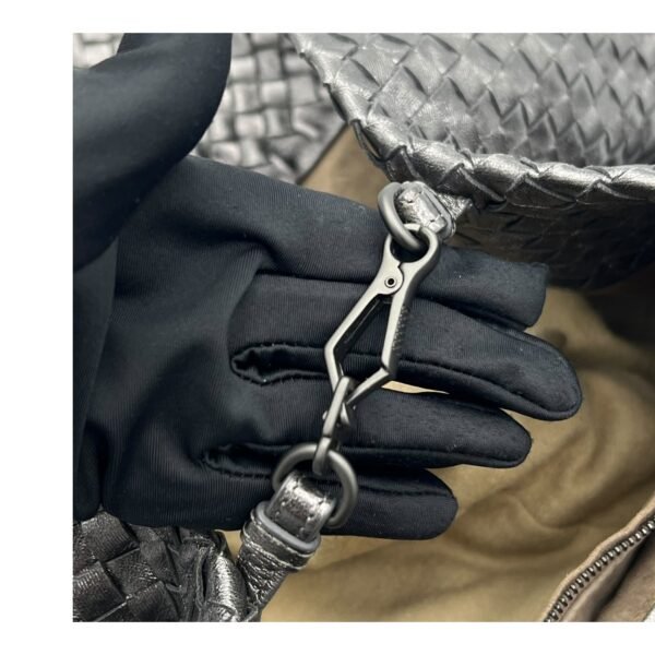 Intrecciato Shoulder Bag Metallic Grey in Calfskin, Gunmetal hardware - Image 7