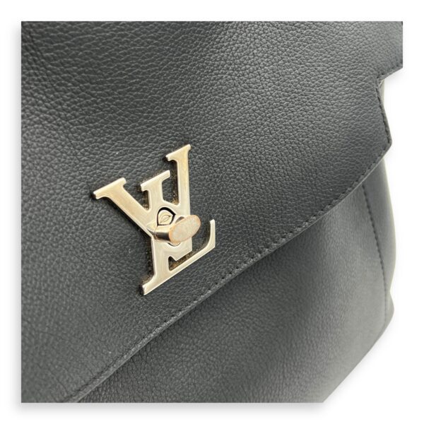 LockMe Ever MM Black Top Handle Bag in Calfskin, Silver hardware - Image 7