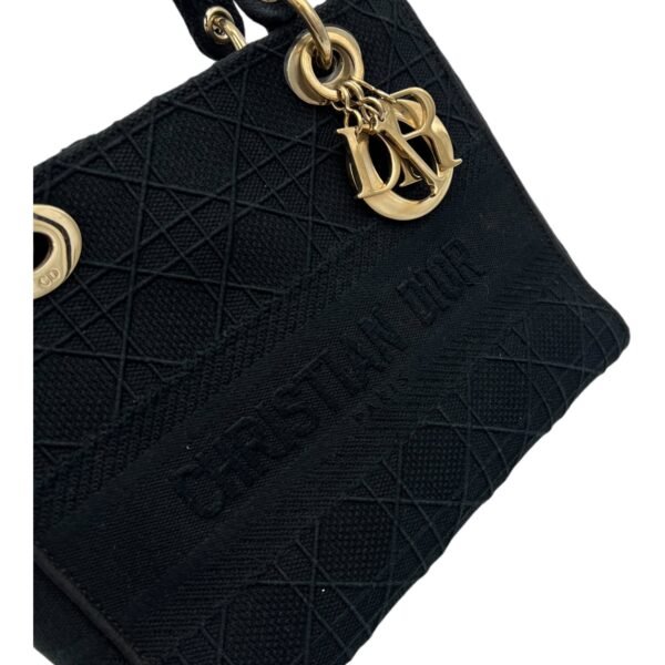 Lady D-Lite Medium Black Top Handle Bag in Canvas, Gold hardware - Image 7