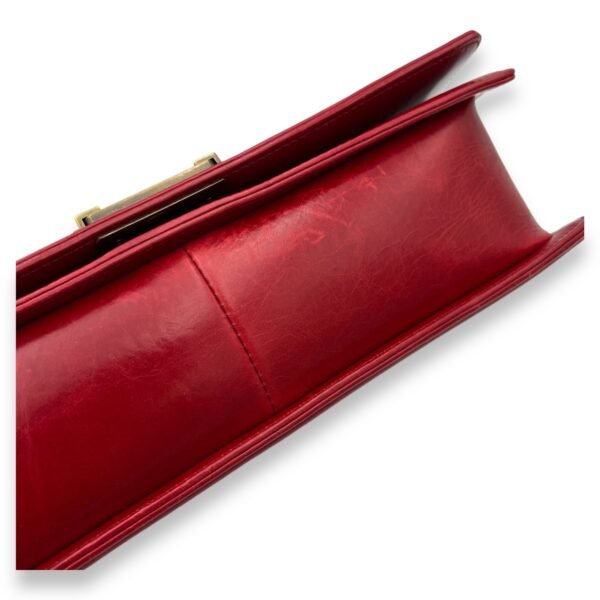 Boy Shoulder Bag Large Red in Calfskin, Gold hardware - Image 7