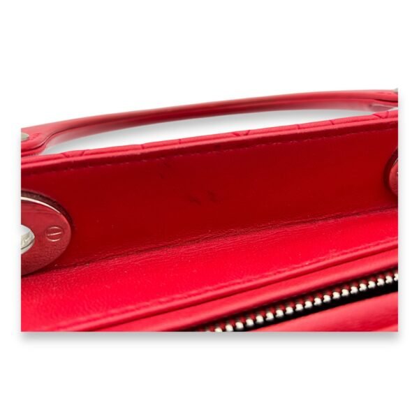 Lady Dior Medium Red Top Handle Bag in Lambskin, Silver hardware - Image 7