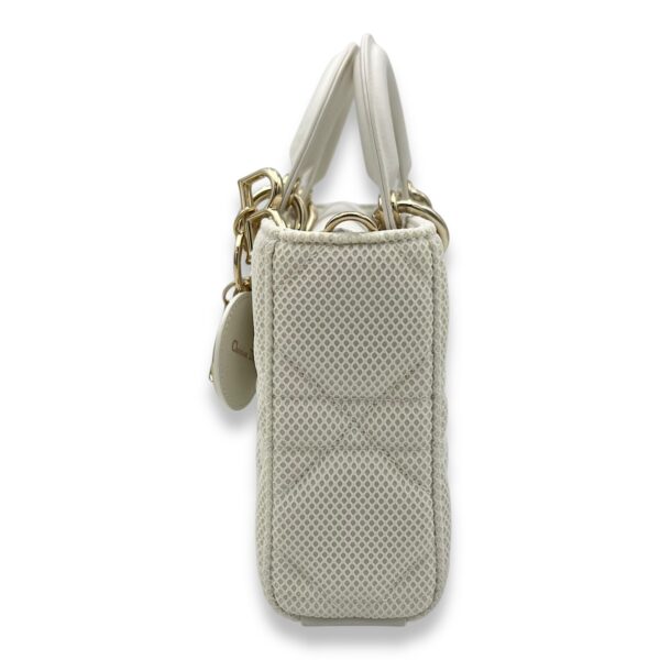 Lady D-Joy Maxi White Top Handle Bag in Mesh, Light Gold hardware - Image 4