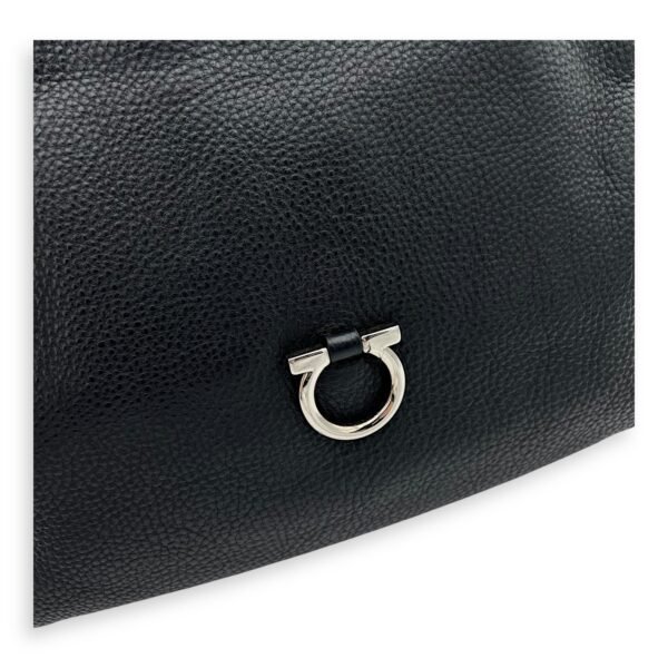Gancini Black Shoulder Bag in Calfskin, Silver hardware - Image 10