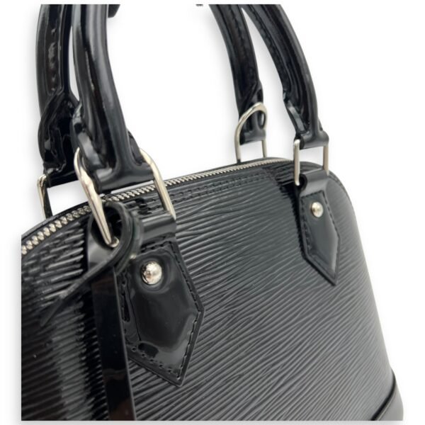 Alma Top Handle Bag BB Black in Patent Leather, Silver hardware - Image 7