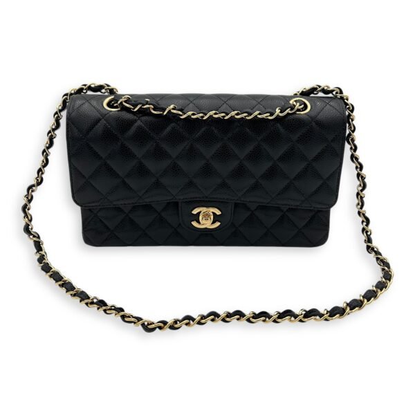 Classic Flap Medium Black Shoulder Bag in Caviar Leather, Gold hardware - Image 10