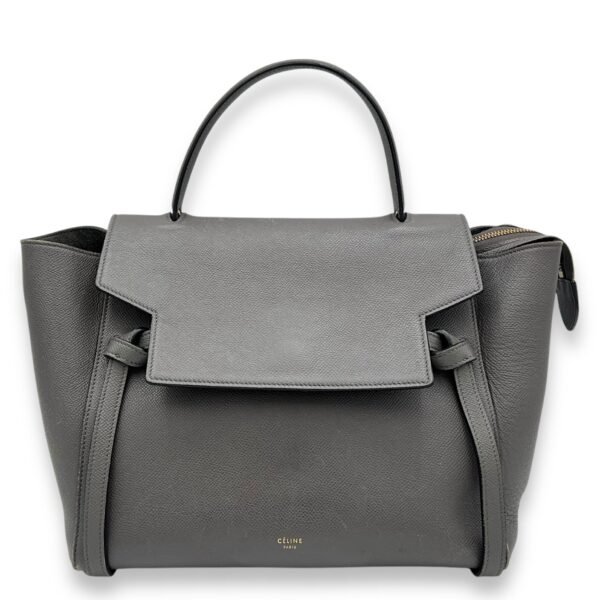 Belt Mini Grey Top Handle Bag in Calfskin, Gold hardware