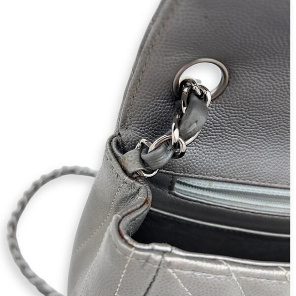 Chevron Square Mini Grey Crossbody Bag in Canvas, Silver hardware - Image 7