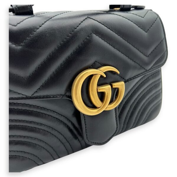 GG Marmont Mini Black Top Handle Bag in Calfskin, Gold hardware - Image 7