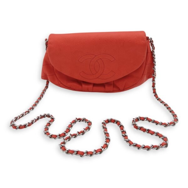 Half Moon Wallet On Chain Red in Caviar Leather, Silver hardware - Image 12