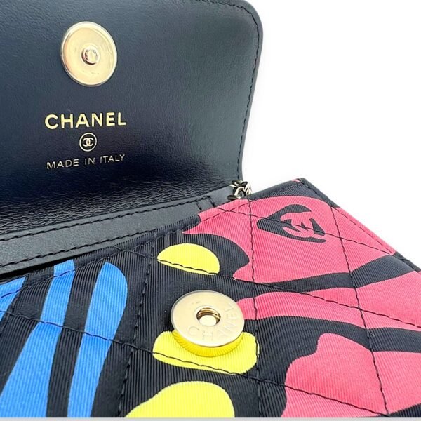 CC Floral Printed Mini Multi-colour Wallet On Chain in Fabric, Gold hardware - Image 7