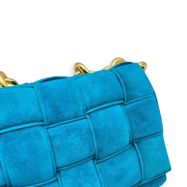 Cassette Crossbody Bag Blue in Suede Leather, Gold hardware - Image 7