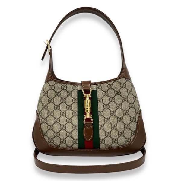 Jackie 1961 Shoulder Bag Brown in Coated Canvas, Gold hardware - Image 7
