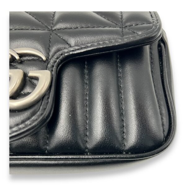GG Marmont Super Mini Black Shoulder Bag in Calfskin, Silver hardware - Image 7