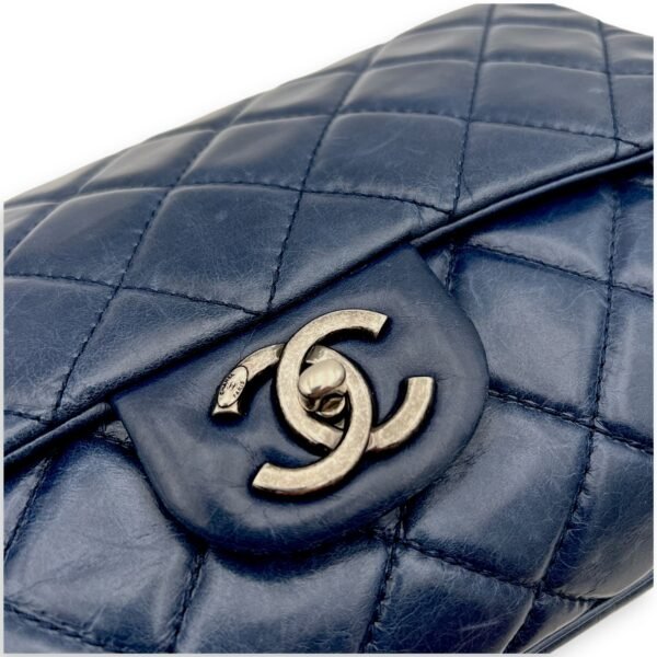 Flap Blue Shoulder Bag in Calfskin, Ruthenium hardware - Image 9