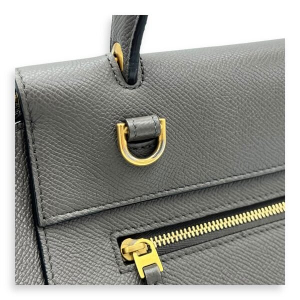 Belt Bag Top Handle Bag Micro Grey in Calfskin, Gold hardware - Image 7