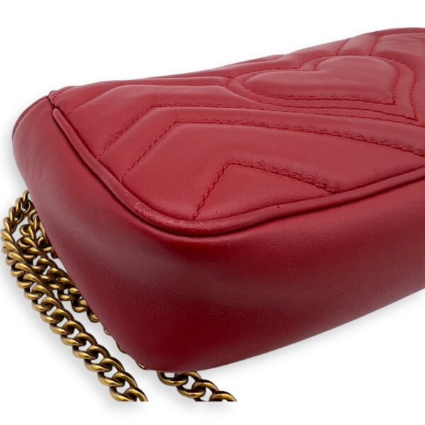GG Marmont Crossbody Bag Mini Red in Calfskin, Gold hardware - Image 7