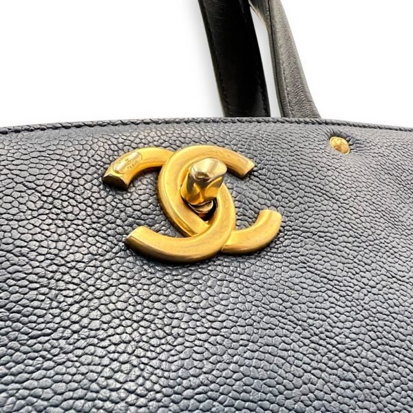CC Lock Top Handle Bag Blue in Caviar Leather, Gold hardware - Image 8